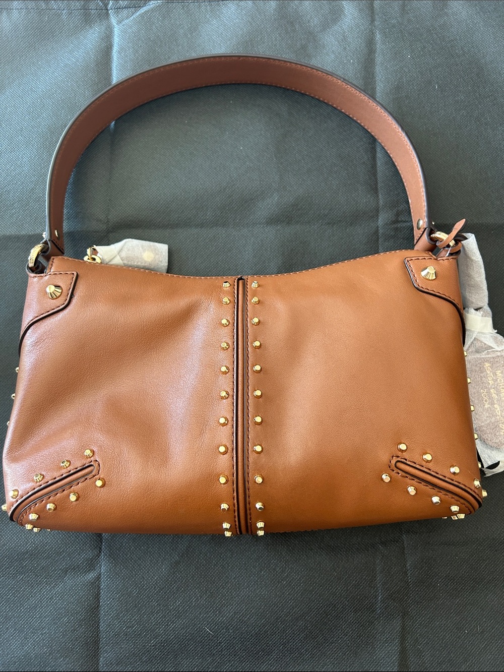 Michael Kors Cognac Leather Shoulder Bag with Gold Studs